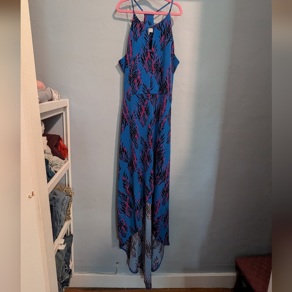 🫰🏼 Candies Vintage 90s Blue Colorful Fern High Low Halter High Low Sundress